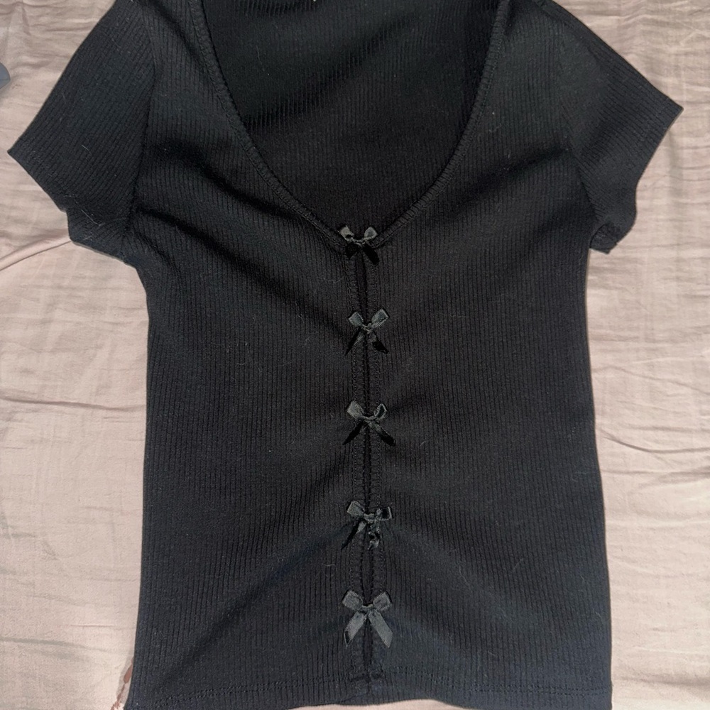 Elegant Black Bow-Accent Top